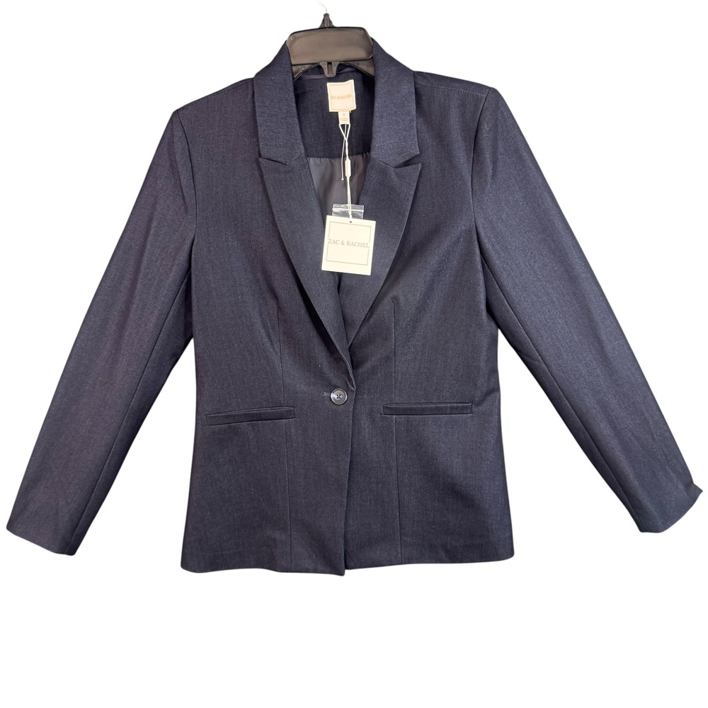 Zac & Rachel Womens Dark Wash Single Button Blazer Jacket 0J81QC83B Size 6 NWT